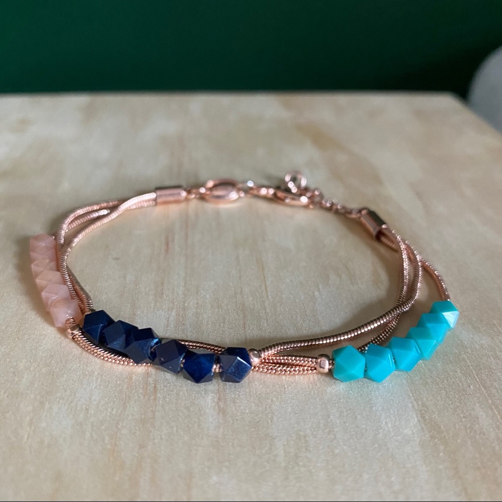 Rose gold beaded adjustable fossil bracelet